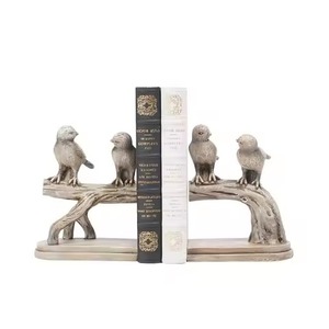 Premium Quality Metal Bookends Set Of 2 <b>Rustic</b> Chickens On Branch Design Sculptural <b>Desk</b> Decor For Home Office Use - Product Image 1