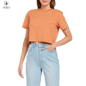 INDEX APPAREL Women's Orange Crop <b>Top</b> T-Shirt Crew Neck Short Sleeve Solid Color Casual Spring Summer Wear - Product Image 1