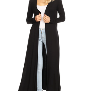 Cárdigan largo de invierno para mujer, negro, de manga larga, estilo Duster, grueso, con frente abierto, maxi, de punto, lana/cachemira, con dobladillo asimétrico, cómodo y casual para capas. - Product Image 1
