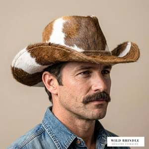 Sombrero de Vaquero de Cuero Genuino con Patrón de Vaca y Ribete de Piel, Estilo Occidental, Eoin Winston Sports, Unisex, para las Cuatro Estaciones, Ideal para Fiestas en el Rancho - Product Image 4