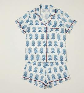 Luxurious <b>Thermal</b> Cotton Short Pajama Set <b>Women</b> Hand Block Printed Reversible Comfortable Summer Nightwear Woven Lounge Shirt - Product Image 5