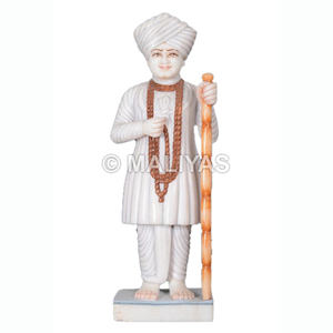 Mármol Blanco Puro Jalaram Bapa Murti |   Estatua de mármol Jalaram Bapa hecha a mano - Product Image 1