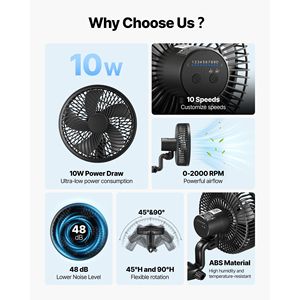 Ventilateur portable intelligent à 9 vitesses, mode de circulation puissant, oscillant, rechargeable par port USB, avec clip pour tente de culture, 9 ventilateurs portables et mains libres - Product Image 6