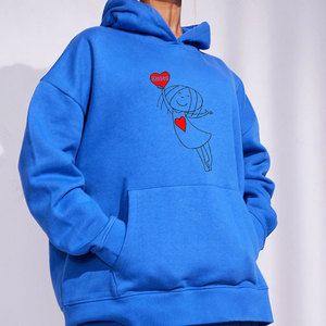 เสื้อสเวตเตอร์มีฮู้ดสีฟ้าสำหรับเด็กผู้หญิงพร้อมลายพิมพ์รูปหัวใจแขนยาวผ้าฝ้ายลำลองสำหรับเด็กสวมใส่ในฤดูใบไม้ร่วง - Product Image 2