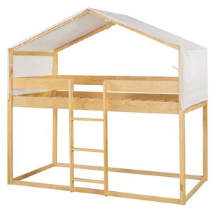 Letto a Castello in Legno Naturale con Tenda per Bambini, Modello Twin Over Twin, SKU Vecchio LT000708AAM - Product Image 4