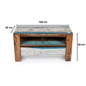 Sustainable Reclaimed Boat Wood TV <b>Cabinet</b> 1 Drawer 12cm Leg Solid Wood <b>Rustic</b> Recycled Timber Entertainment Unit Media Stand - Product Image 1