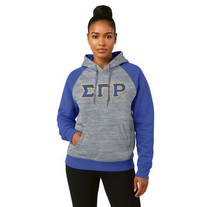 Sudadera con Capucha Gris con Mangas Raglán Azules de Sigma Gamma Rho, Sudadera de Algodón Personalizada de la Hermandad Griega SGRho, Ropa Divine Nine HBCU - Product Image 1