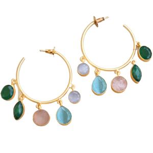 ต่างหูทองเหลืองแบบห่วง ดีไซน์ดอกไม้ ประดับด้วยหินธรรมชาติ ชุบทอง ดีไซน์เฉพาะตัว คุณภาพสูง ขายส่งจำนวนมาก - Product Image 1