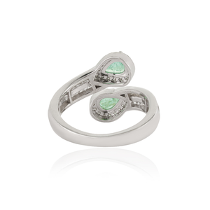 Bague de déclaration en or blanc massif 14 carats avec émeraude et diamant, idéale pour mariage et soirée, vente en gros à faible MOQ, meilleur prix, bijoux en vrac - Product Image 6