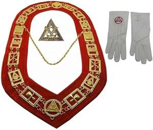 Collier de chaîne maçonnique Royal Arch, bijou de Scribe du chapitre, avec gants, en tissu Valvat - Product Image 1