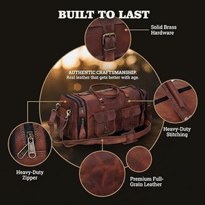 <b>Leather</b> Duffle Bag Weekender Genuine Cowhide Goatskin Travel <b>Holdall</b> Carry on Luggage 15inch Water Resistant Eco-Friendly - Product Image 2