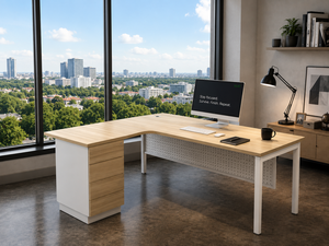 Modern L-Shaped Executive <b>Desk</b> With Storage <b>Cabinet</b> Wood Top Freestanding Office Furniture Home Office Commercial Use - Product Image 1