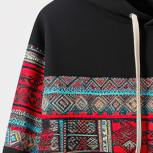 ผู้ผลิต OEM ขายส่งเสื้อฮู้ดดี้ผู้ชายไซส์ใหญ่ พิมพ์ลายชาติพันธุ์ ทรงปกติ ผ้าถัก สวมใส่สบายๆ สำหรับฤดูใบไม้ร่วง มีกระเป๋า - Product Image 6