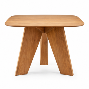 <b>Solid</b> Teak <b>Round</b> Scandinavian <b>Dining</b> <b>Table</b> with Three Keystone Supports Waterproof and Durable for Apartment Use - Product Image 1