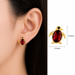 Cute Penguin <b>Stud</b> <b>Earrings</b> Gold Plated Red <b>Crystal</b> Animal Shape Bezel Setting Unisex Everyday Wear Jewelry - Product Image 2