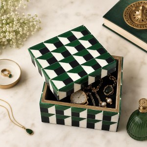 Luxury Handmade Geometric Resin Jewelry Storage <b>Box</b> Decorative <b>Trinket</b> Organizer Gift <b>Box</b> for Rings Earrings Necklaces Watches - Product Image 1
