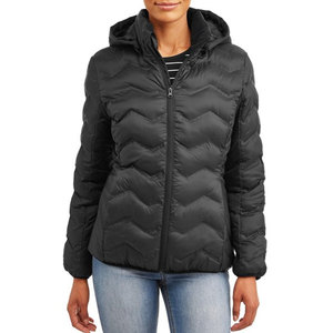 Women's Black Quilted Hooded Jacket Full Sleeve <b>Zipper</b> Closure Winter Wear Solid Color Polyester Wadding Regular Fit - Product Image 4