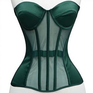 Ensemble de lingerie sculptante sans couture pour femme, effet gainant, en jersey respirant, avec corset transparent à baleines et design sans bretelles à lacets fantaisie - Product Image 1