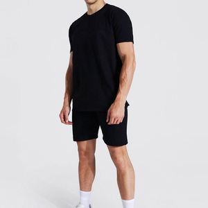 Men's Solid Color Crew Neck T-Shirt <b>Set</b> <b>Knitted</b> Casual Summer Shorts Black Custom Streetwear Short <b>Set</b> For Men - Product Image 5