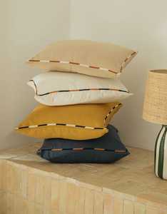 INDIAN TEXTILES H/L Cotton Throw Pillow Cover <b>Square</b> Solid Color Scallop <b>Edge</b> Removable Envelope Closure Minimalist Style - Product Image 4