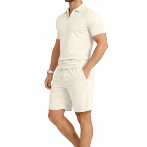 Ensemble polo et short pour homme, ensemble décontracté d'été en deux pièces, coupe confortable, tissu respirant, design classique pour homme - Product Image 3