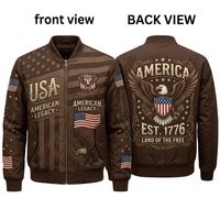 Blouson bomber personnalisé en spandex/polyester marron, coupe-vent et imperméable, 240 g/m², avec patch aigle brodé et manches à empiècements, pour homme
