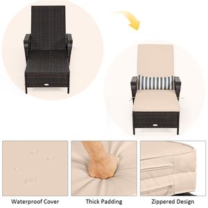 Lettino da Giardino Regolabile a 6 Posizioni 200,66 x 73,66 cm in Rattan PE Marrone con Cuscino Beige, Capacità 400 Libbre, Rete in Rattan - Product Image 3