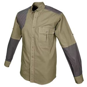 Chemise de pêche à manches longues pour homme, vert olive avec patchwork gris, UPF 35, polyester respirant, fermeture à boutons - Product Image 6