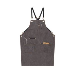 Tablier en toile imperméable avec sangles en cuir véritable, logo personnalisé, uniforme professionnel pour barman, barista, barbier, gilet porte-outils - Product Image 3