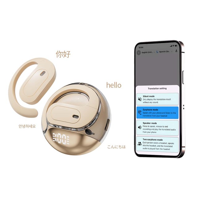 Smart AI Two-Way Translation Earbuds 145 Languages Noise Cancelling OWS Headphones with 24/7 Assistance Type-C Charging Color