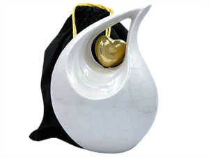 Urne funéraire en aluminium blanc émaillé avec motif cœur doré pour adulte - Product Image 3