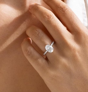 Oval Cut 2.30 CT Lab Grown Diamond Ring 14K White Gold 4 Prong Solitaire Engagement Ring 3 4 Pave Eternity Band Bridal Jewelry - Product Image 4