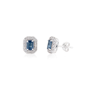 Hot Sale Fine Women's Prong Set <b>Blue</b> Sapphire & Diamond 14K Real White Gold Halo <b>Stud</b> <b>Earrings</b> Daily Wear Jewelry Supplier - Product Image 3