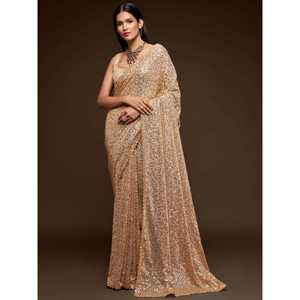 Impresionante marfil lentejuelas Georgette Party Wear Saree - Product Image 4