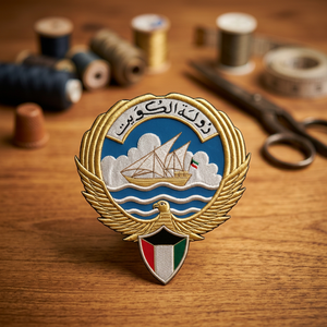 Custom Embroidered Kuwait National Emblem <b>Sew</b>-On Fabric Patch With Eagle And Dhow Design For Garment Application - Product Image 5
