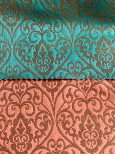 Tissu brocart métallique turquoise avec motif damassé en relief, jacquard tissé, textile de maison, poids moyen - Product Image 3