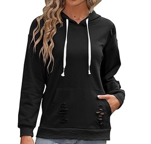Wholesale OEM Custom Black Color Oversized Fleece Distressed Rip Hoodie French Terry Pullover Hooded Distress Breathable - Product Image 6