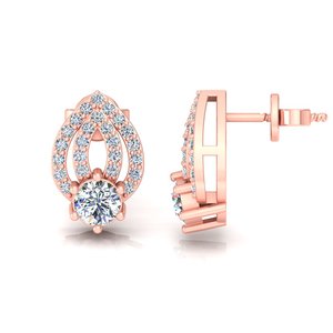 Pendientes de Oro Sólido de 10K, 14K y 18K con Diamantes Cultivados en Laboratorio de Corte Redondo para Mujer, Diseño de Diseñador, para Bodas, Fiestas y Regalos de Aniversario - Product Image 2
