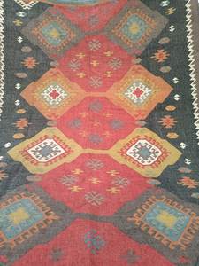 Alfombra Kilim Artesanal Reversible de Lana y Yute Ecológica con Diseño Tribal - Geométrica Bohemio Vintage de Pelo Medio - Product Image 6