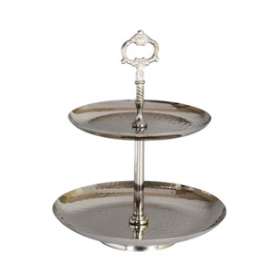 Plateau décoratif rond à deux niveaux en argent de haute qualité avec poignée, design traditionnel, artisanat métallique - Product Image 3