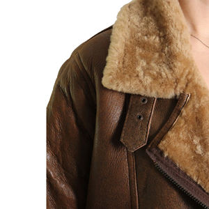 Chaqueta de Mujer de Piel de Oveja Genuina Ecológica, Estilo Racer, Color Sólido, Cierre de Cremallera, Forro de Sherpa, Tejida, para Otoño/Primavera - Product Image 6