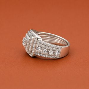 Bague de fiançailles pour homme en argent sterling 925 avec double halo de diamants et tige fendue - Product Image 3