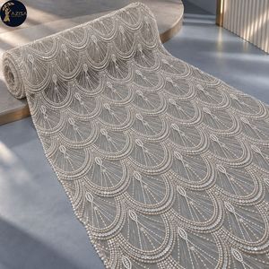 Beaded Scallop <b>Dress</b> Fabric with Pearl Sequins on Sheer <b>Net</b> | Decorative Cloth for Bridal Gowns Wedding <b>Dresses</b> and Eveningwear - Product Image 3