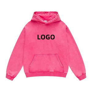 Custom <b>Pink</b> Acid Wash Hoodie Men Oversized Drop Shoulder Logo Pullover Kangaroo Pocket Vintage Streetwear <b>Sweatshirt</b> - Product Image 2