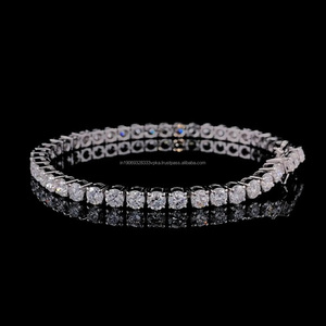 Round Cut Moissanite Tennis Bracelet 925 Sterling <b>Silver</b> Rhodium Plated Women's Wedding Bracelet Classic Style - Product Image 3