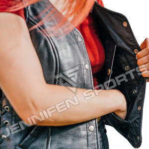 Chaleco de cuero de vaca 100% auténtico para mujer, estilo motero, de secado rápido, relleno de algodón, ropa de calle a la moda - Product Image 5