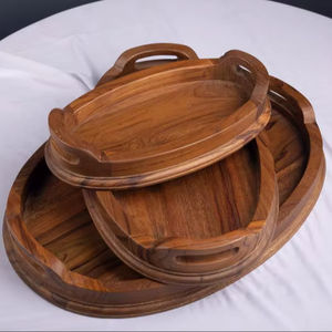 Plateau en bois massif, bois d'acacia, plateau à thé de qualité supérieure, petit plateau pour fruits, en-cas, noix, dessert, rangement de bureau, vaisselle - Product Image 1