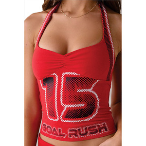Sexy Women Custom Red Y2K Halter Crop Tank <b>Top</b> Women Rhinestone Graphic Fitted Streetwear Summer Fashion <b>Top</b> OEM Women's Shirts - Product Image 6