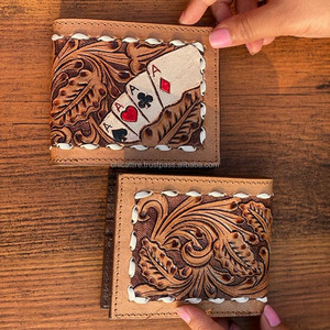 กระเป๋าสตางค์ผู้ชายแบบตะวันตกลายดอกไม้หนังแท้คาวบอยทำด้วยมือแกะสลักด้วยมือล่าสุด - Product Image 4