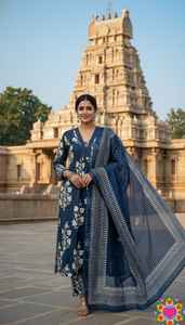 Ensemble Salwar Kameez ethnique indien en rayonne lourde avec broderie miroir en papier Nake et imprimé, accompagné d'un dupatta en coton - Product Image 4